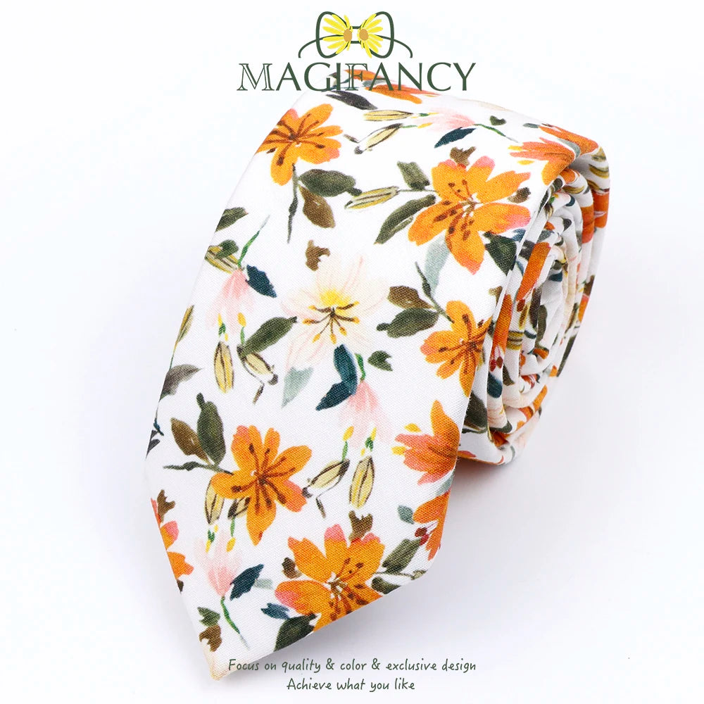 Top Hot Print Floral 6.5cm Necktie 100% Cotton Elegant Beige Sage Pink Men Wedding Party Daily Suit Shirt Cravat Gift Accessory