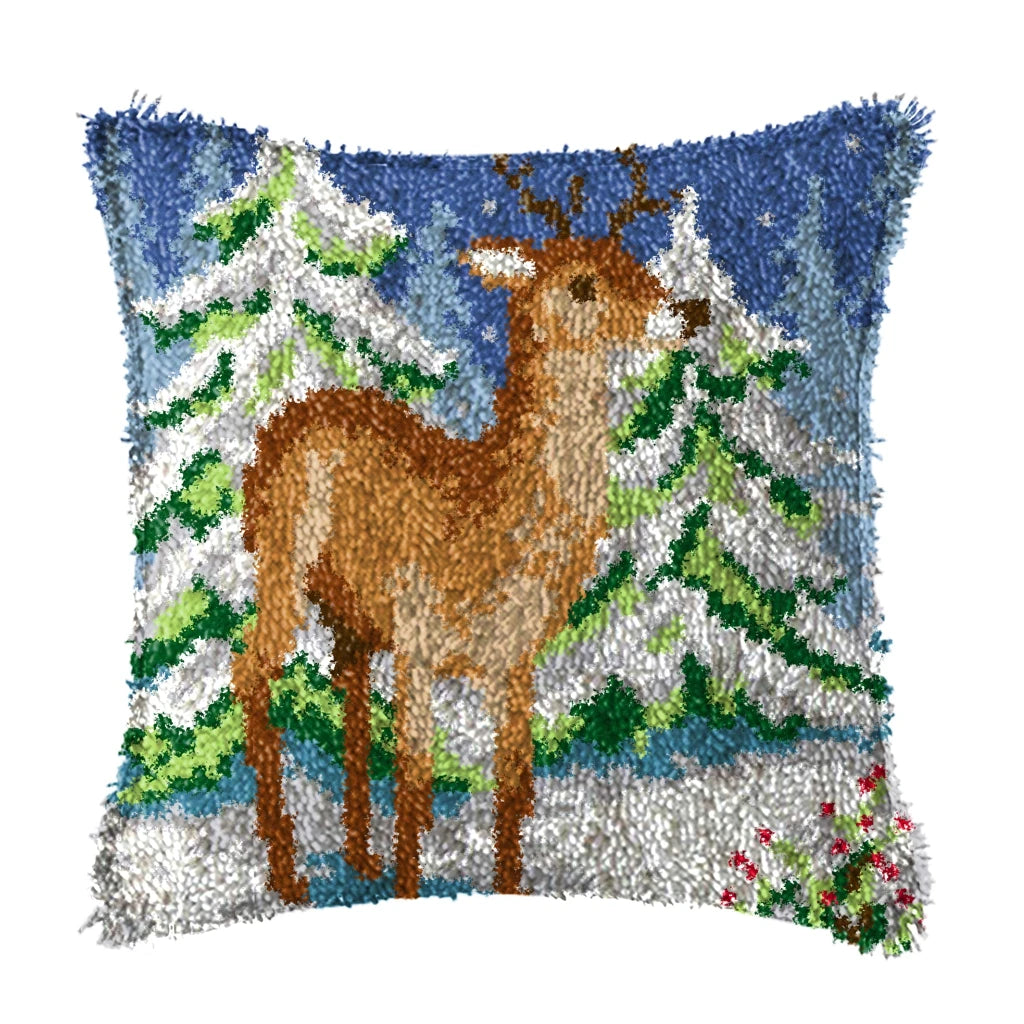 Winter Christmas Latch Hook Kits Smyrna Pillowcase Knot Pillow Package Animal Latch Hook Set For Needlework Embroidery Cushion