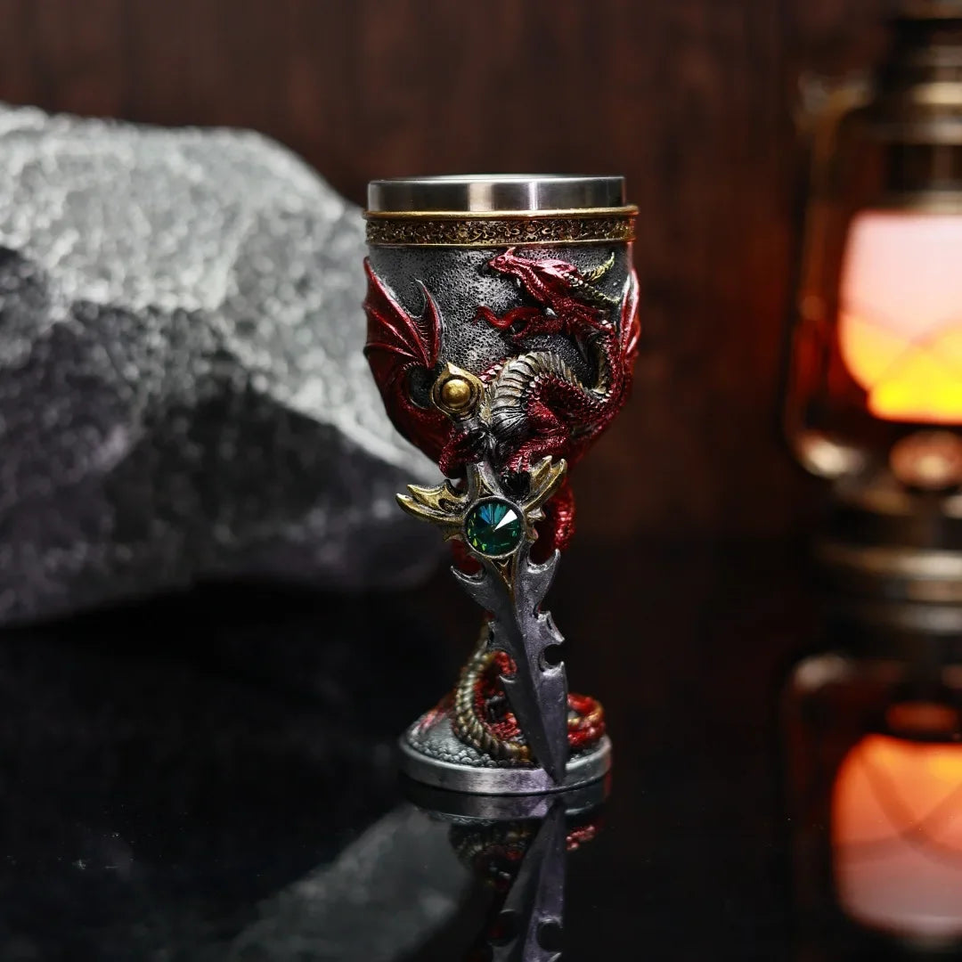 Medieval Dragon Sword Beer Mug Goblet Resin Stainless Steel Wine Glass Cocktail Glass Personalized Gift Bar Decoration Ornaments
