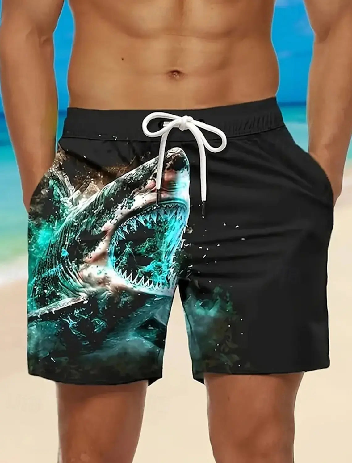 Men's Hawaiian Swim Trunks 3D Shark Print Beach Shorts Quick Dry Outdoor Leisure Sports Shorts Swimwear Fashion Men's Shorts