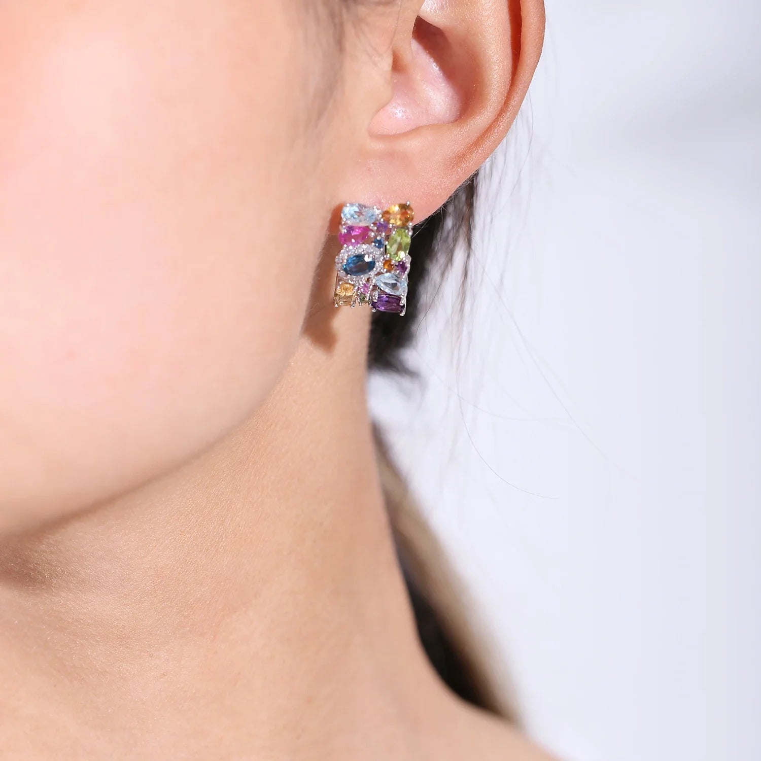 GEM'S BALLET 925 Sterling Silver Handmade Jewelry Multicolor Birthstone Earrings Natual Citrine Amethyst Topaz Clip Earrings