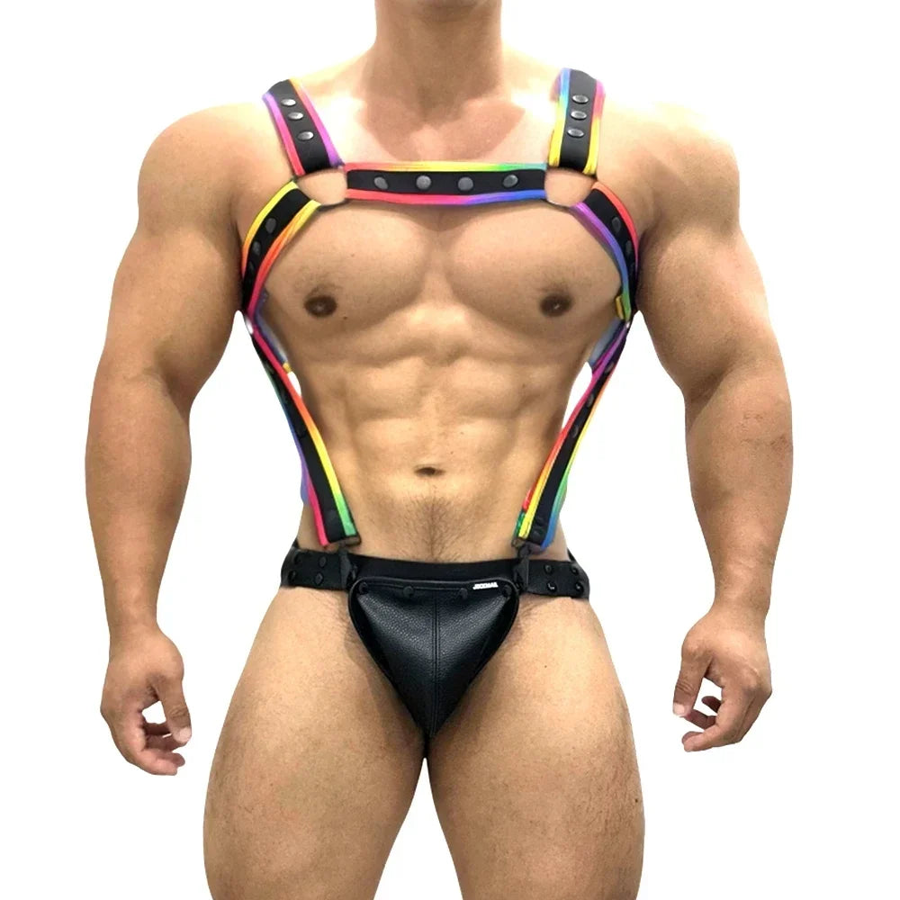 Leather Harness Bodysuit Jockstraps Sets Gay Underwear Sex Rave Sexual Chest Men Belts Adjustable BDSM Body Bondage Cage