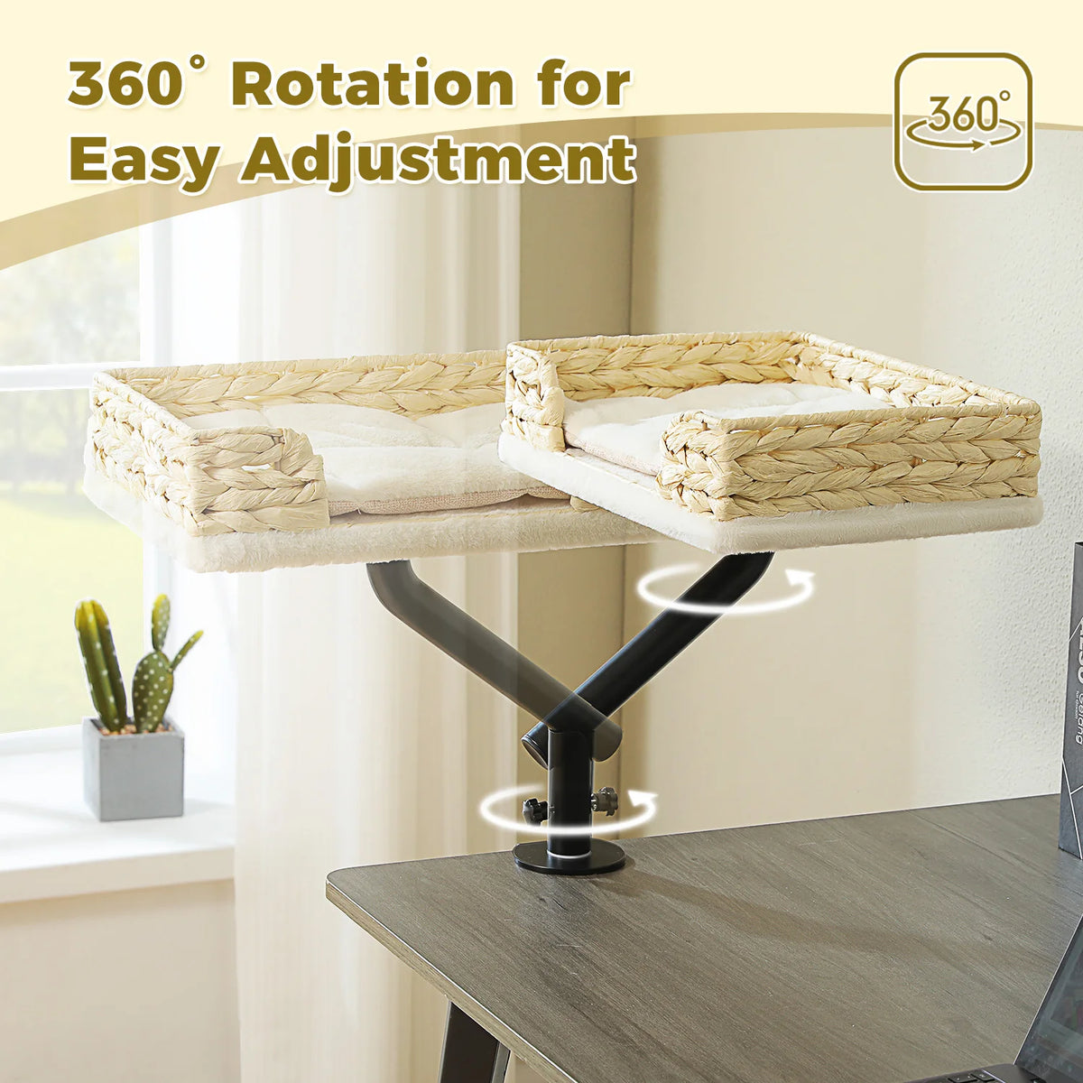 Cat Desk Bed, 360° Rotatable Cat Bed Stand