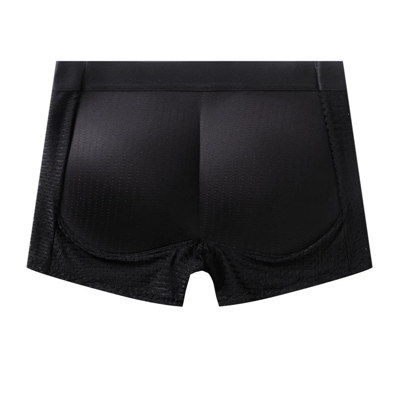 Men's Sexy Fashion Ice Mesh Breathable Butt Lift Boxer Briefs Underwear Padded Underwear Boxer with Hip Pad Buttocks Boxer Trunk