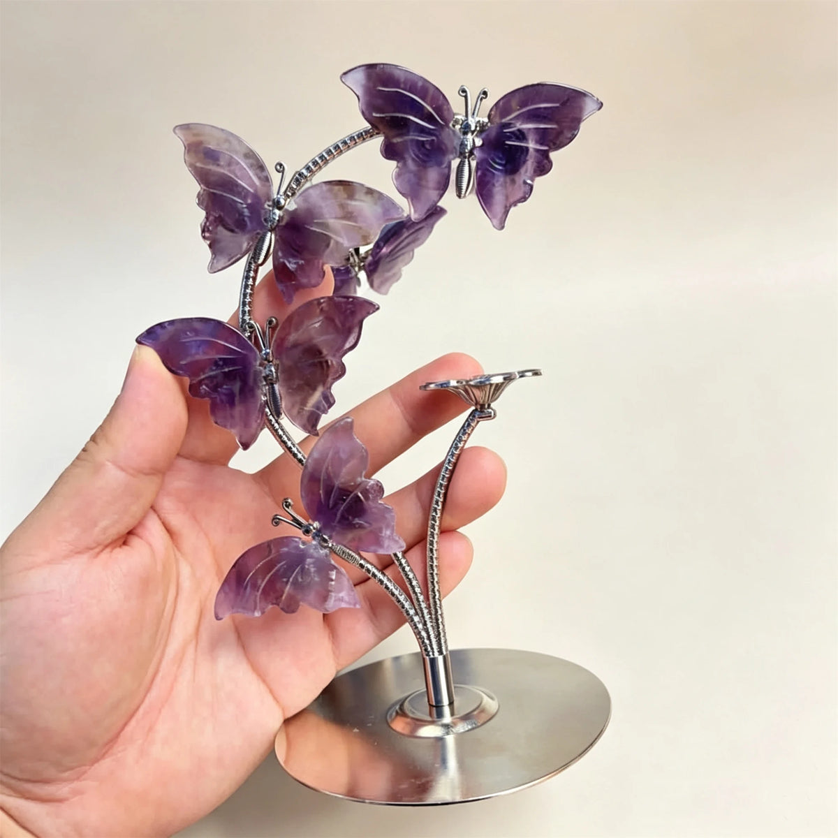 Natural Amethyst Butterfly Holder Carving Hand Polished Crystal Butterfly Stand With Crystal Sphere Base Home Decor Gif