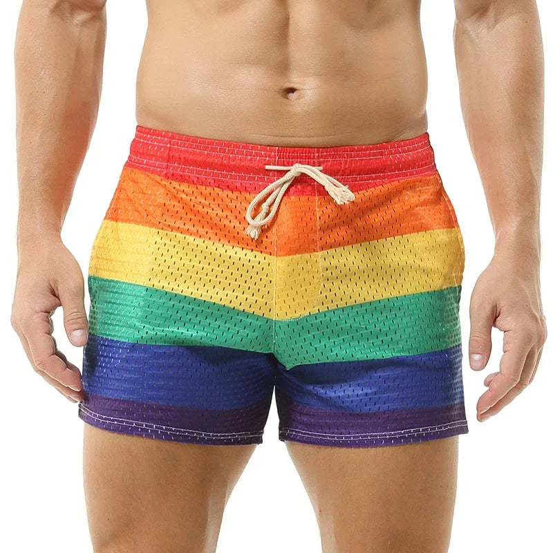Men's Rainbow Printed Mesh Breathable Swimming Trunks
