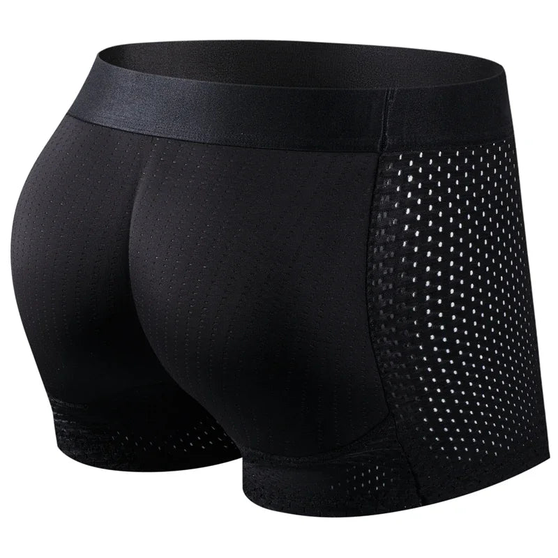 Men's Sexy Fashion Ice Mesh Breathable Butt Lift Boxer Briefs Underwear Padded Underwear Boxer with Hip Pad Buttocks Boxer Trunk