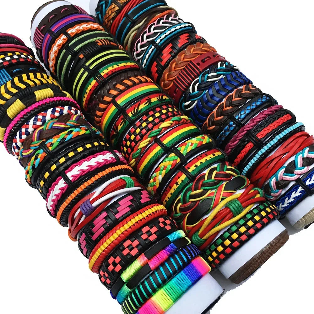 25 Pcs/set Black Wrap Woven New Fashion Handmade Men Bracelets Male Women Leather Bracelets Men Bangle Wholesale Jewelry Gift