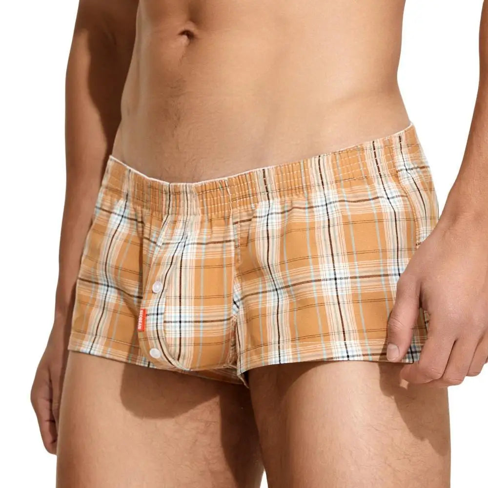 SEOBEAN 100% Cotton Men's Boxers Classic Plaid Boxer Shorts Mens Underwear Panties Home Shorts Sleep Lounge Pajama Shorts