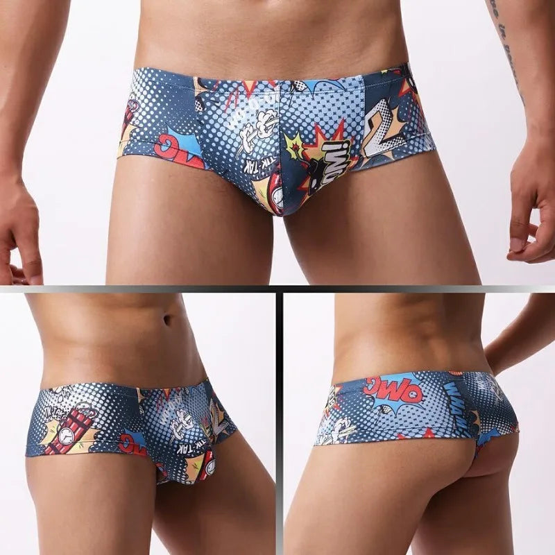 Low-rise Mens Rainbow U Convex Underwear Qucik-Dry Print Male Mesh Breathable Panties Moisture Absorbent Sweat Flat Boxershorts