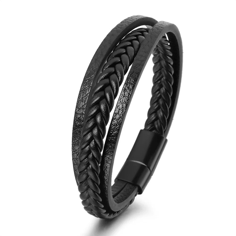 Trendy Leather Bracelets Men Stainless Steel Multilayer Braided Rope Bracelets For Male Bracelets Jewelry Pulsera Hombre