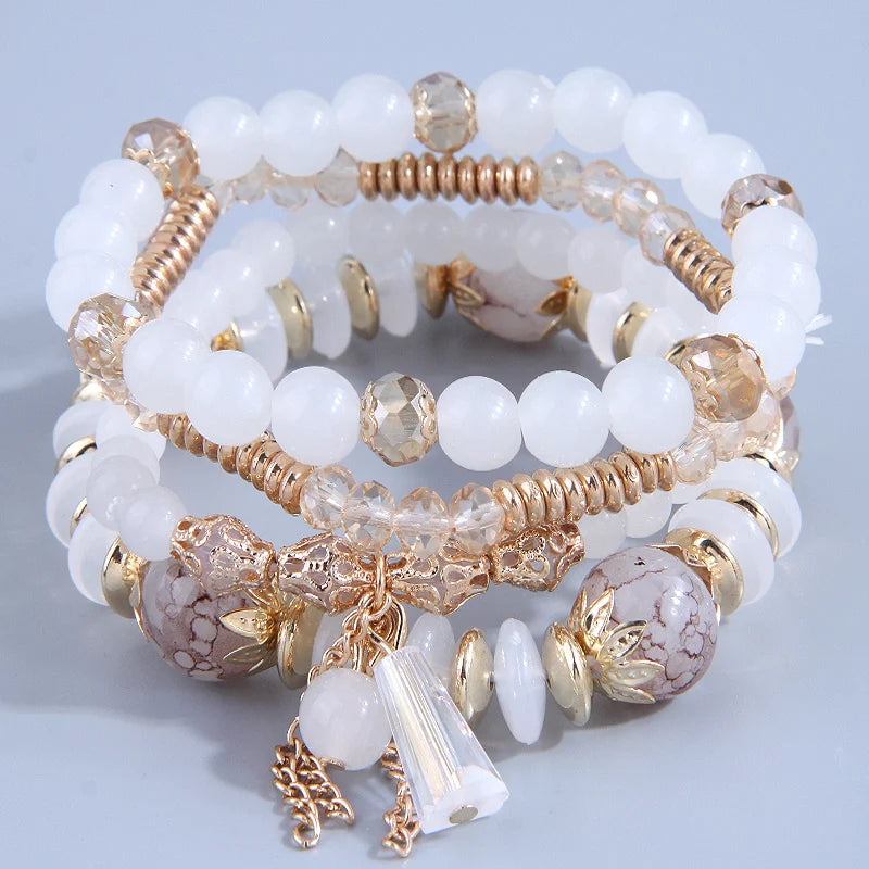 DIEZI Korean Trendy Multicolor Green Crystal Beads Rope Bracelets Women Girls Elastic Tassel Wrap Bracelet Pulseira Feminina