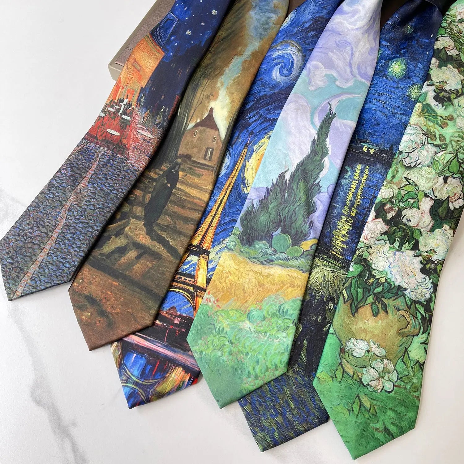 2024 New Retro Creative Oil Painting Colorful Necktie Men Women 8cm Flower Neck Ties Literary Style Polyester Casual Cravat Gift