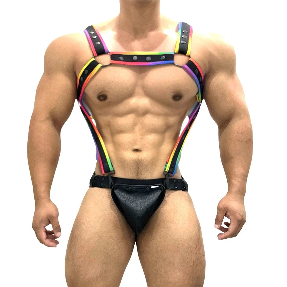 Leather Harness Bodysuit Jockstraps Sets Gay Underwear Sex Rave Sexual Chest Men Belts Adjustable BDSM Body Bondage Cage