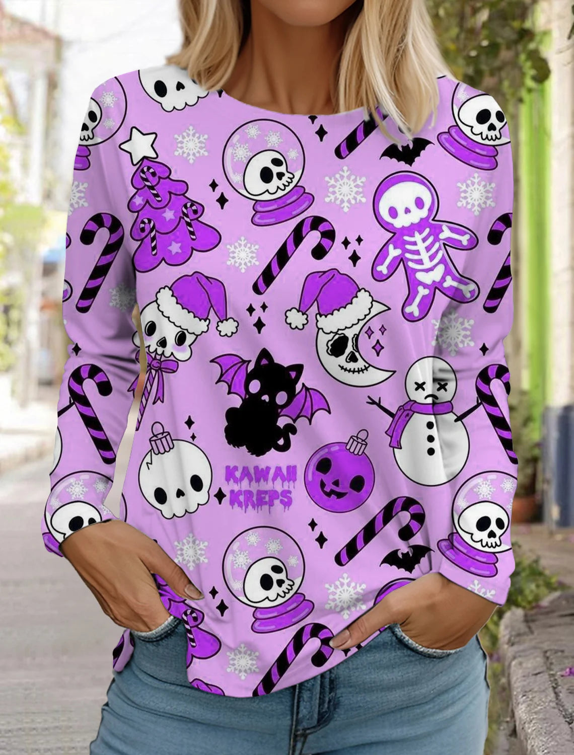 Halloween skull pumpkin print pullover autumn and winter women's casual long sleeve round neck sweatshirt men's clothing