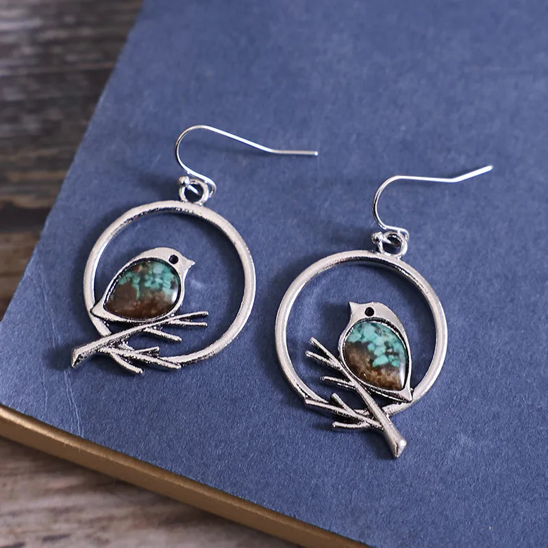 New Vintage Branch Bird Earrings Exquisite and Cute Women's Earrings