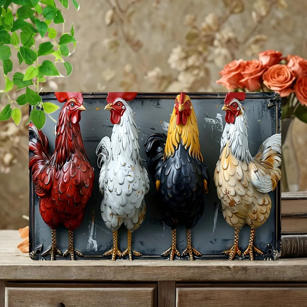 8x12 Inch Stunning Vintage Farm Rooster Metal Tin Sign Rustic Wall Decor Ideal for Home Bar Cafe and Man Cave Ambiance