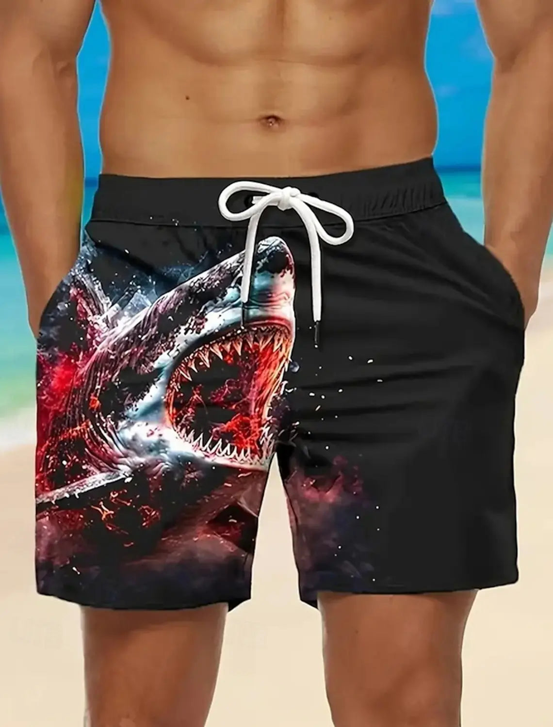 Men's Hawaiian Swim Trunks 3D Shark Print Beach Shorts Quick Dry Outdoor Leisure Sports Shorts Swimwear Fashion Men's Shorts