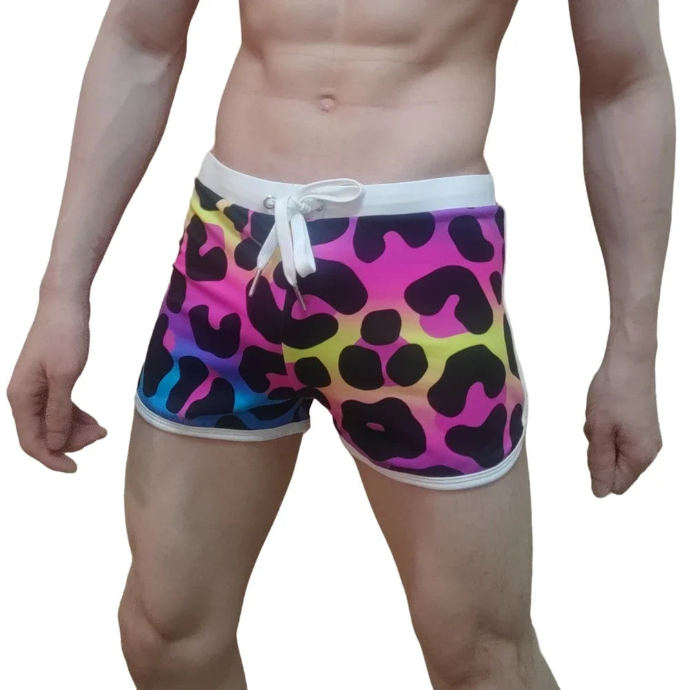 JOCKMAIL Print Men's Swimwear Trunks Sexy Beach Surfing Swim Suit Shorts Men Swimsuit Swimming Pants Nylon Ice Silk Home Shorts