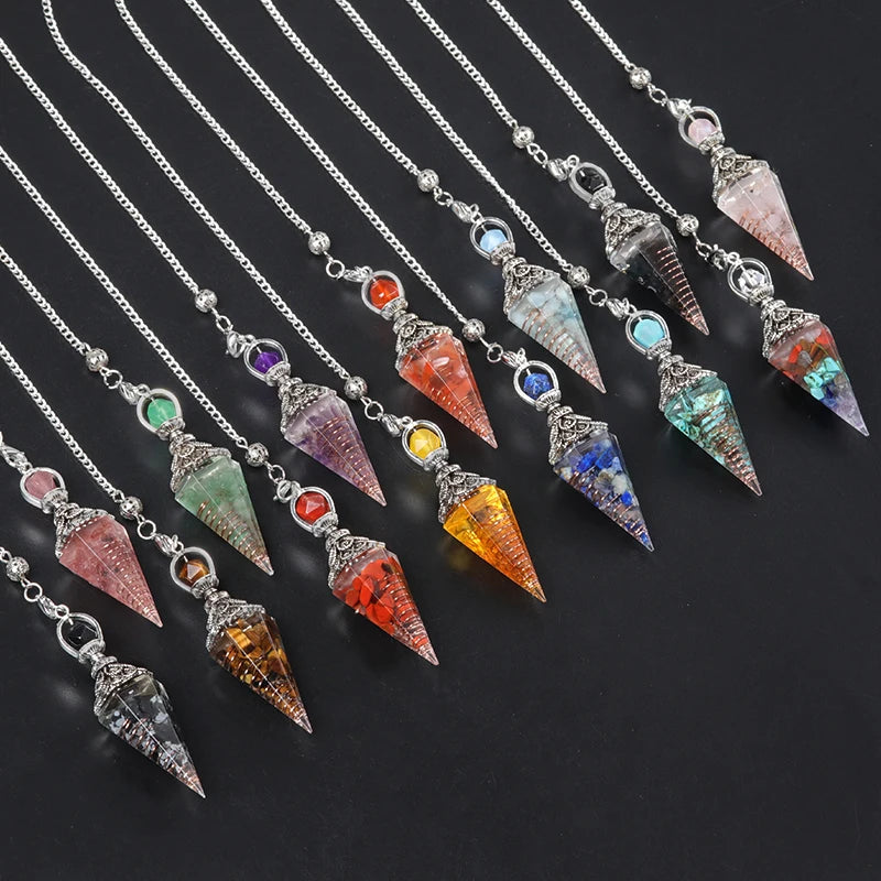 Natural Stone Spirit Pendulum Pendant Latticed Chain Energy Luck Mysterious Reiki Resin For Jewelry Making Accessories Necklaces