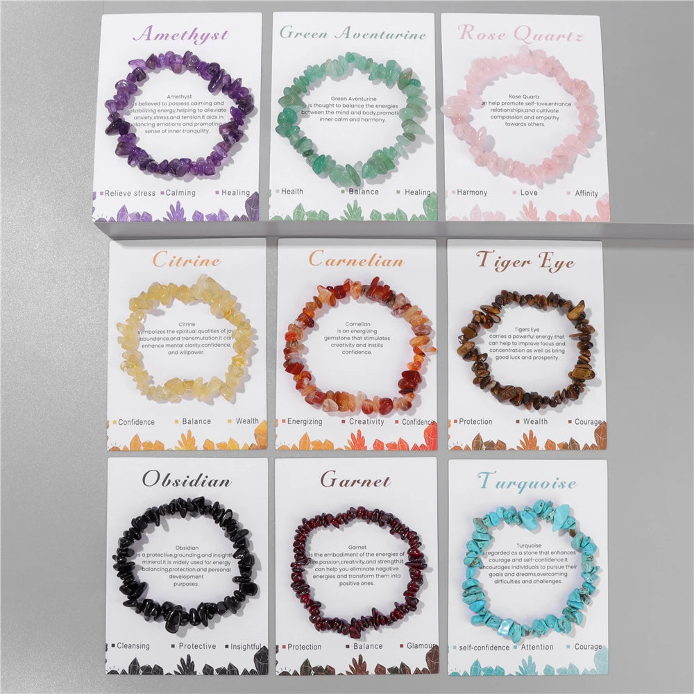 Irregular Chip Gravel Stone Bracelet With Card Fashion Natural Agates Carnelian Amazonite Gem Stone Stretch Bangle Jewelry Gift