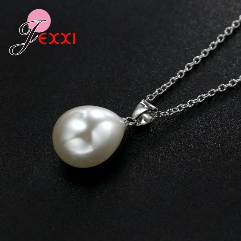 Waterdrop Pearl 925 Sterling Silver Jewelry Sets Anniversary Simple Accessory Earrings Necklaces For Wedding Party