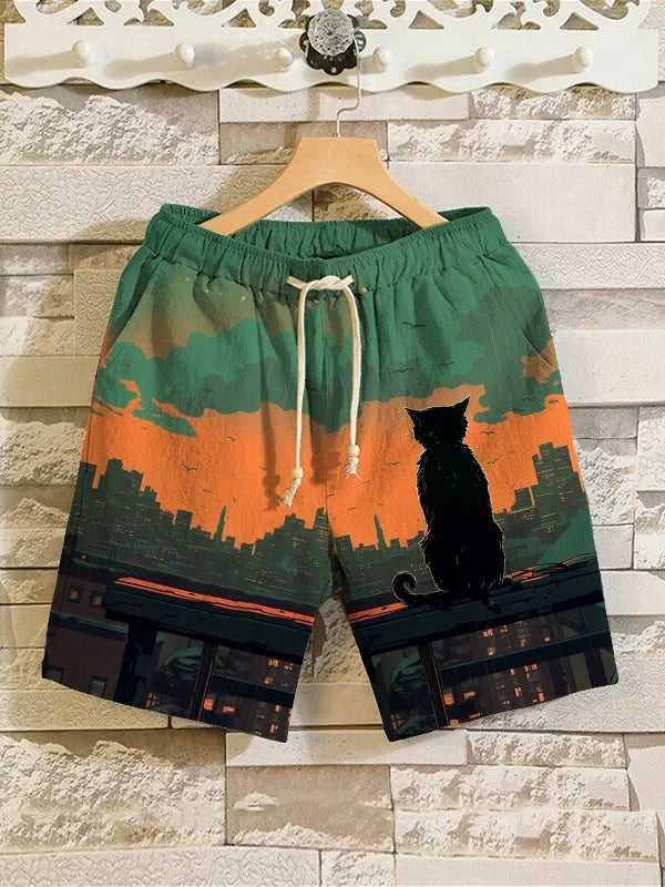 Men's swimming trunks 3D Japanese cat warrior print beach shorts quick-drying outdoor leisure sports shorts casual men's shorts