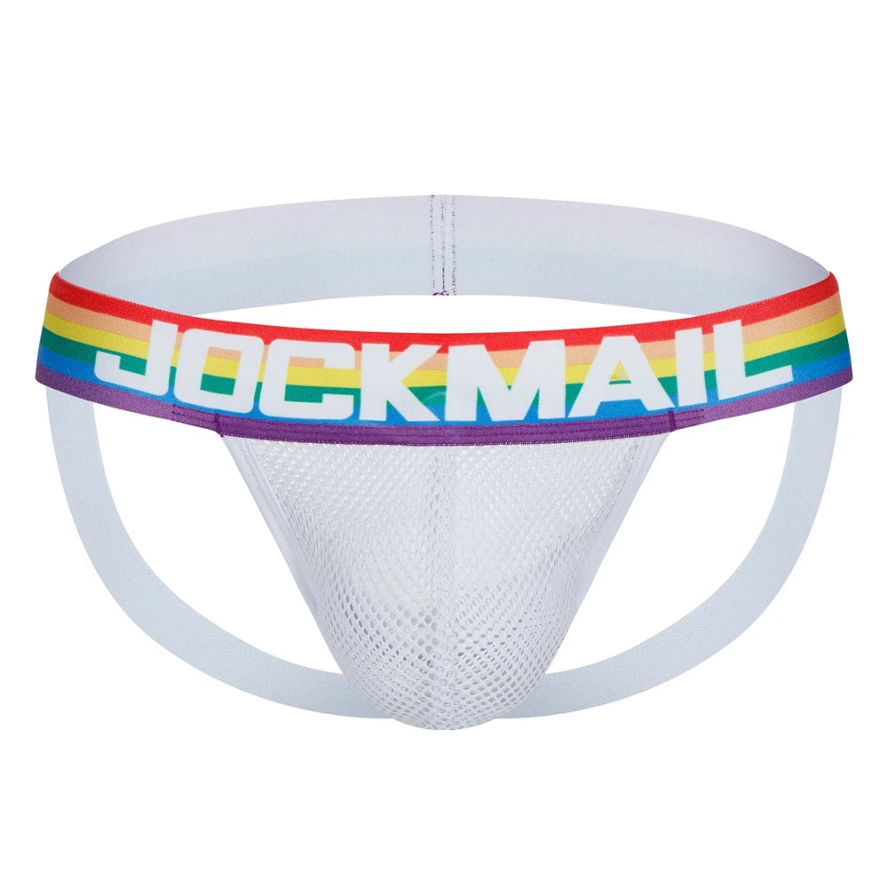 2pcs/Lot Men Underwear Jockstrap Thong Nylon Mesh Rainbow Sexy Sissy Panties Tangas De Homrbre Cueca Gay Underwear Breathable