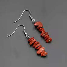Natural Stone Chip Dangle Earrings With Sterling Silver Hooks