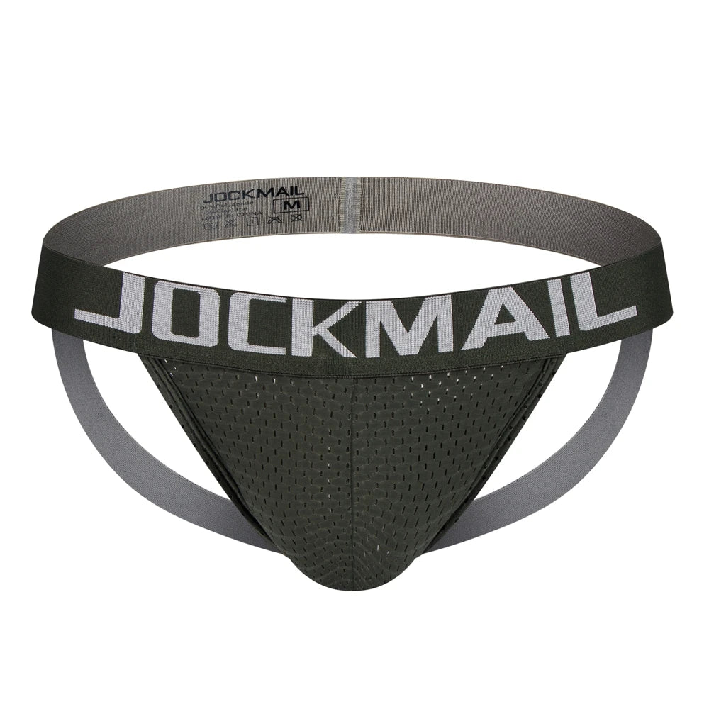 Jockmail Mens Jockstrap Mens Panties Sexy Gay Men Underwear Sissy Calzoncillos Hombre Slip Thong Mesh Low Waist Breathable