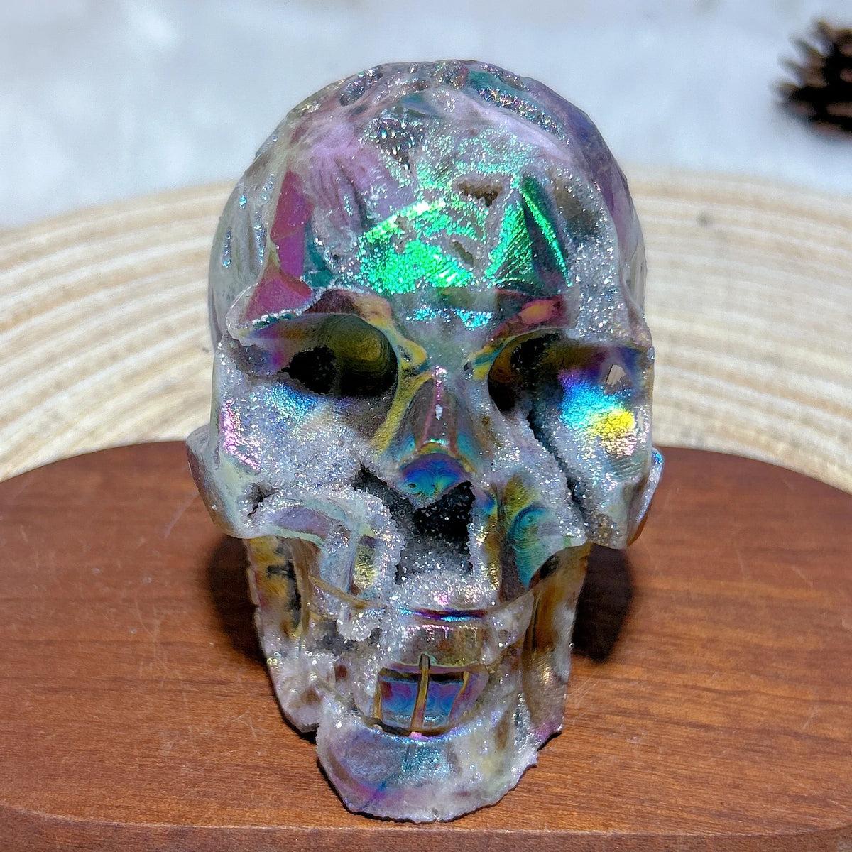 1pc Natural Crystals Aura Druzy Geode Sphalerite Skull Carving Colorful Healing High Quality Mineral