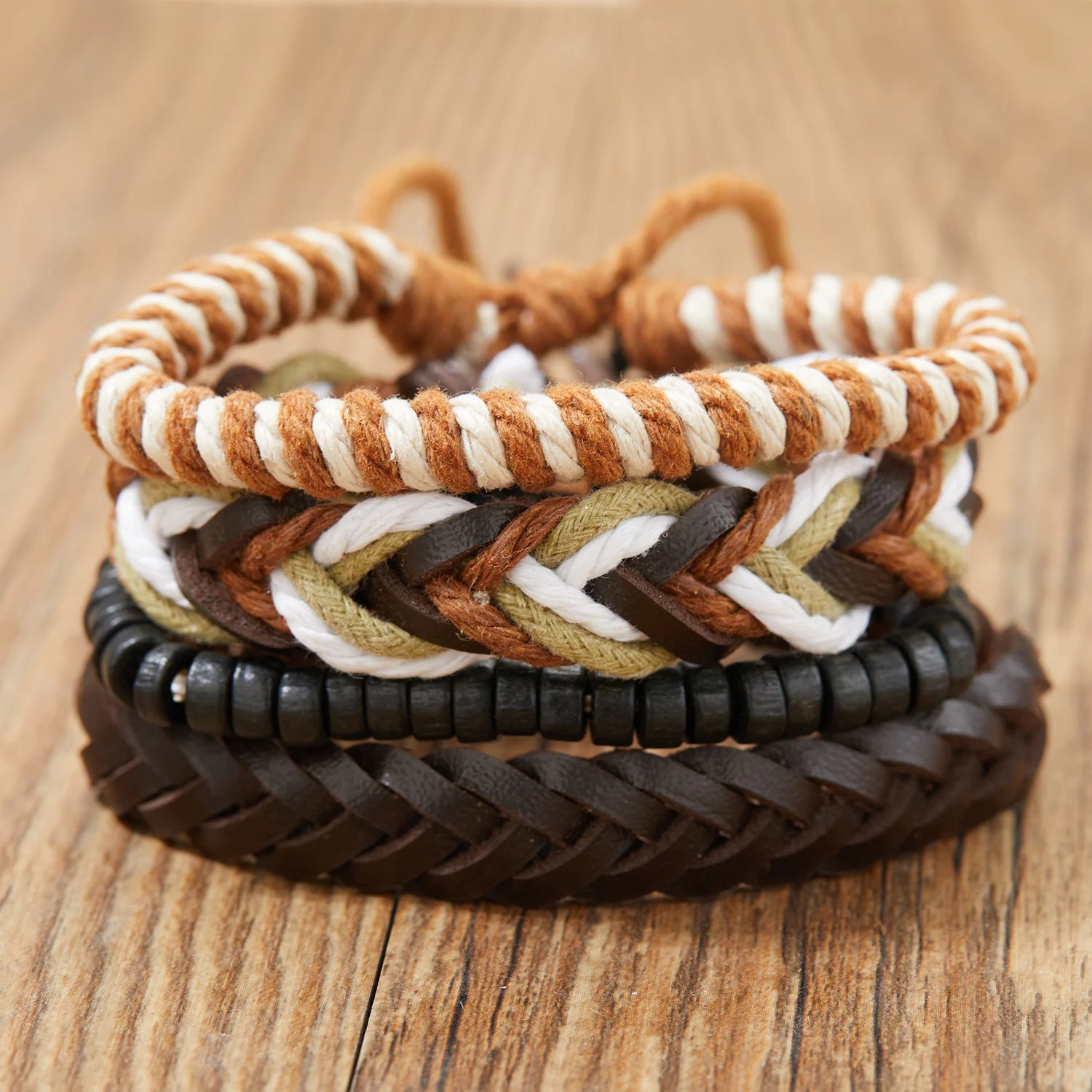 4Pcs/Set Braided Wrap Leather Bracelet for Men Women Vintage Yin Yang Infinity Wood Beads Charm Bracelets Male Wristband Jewelry