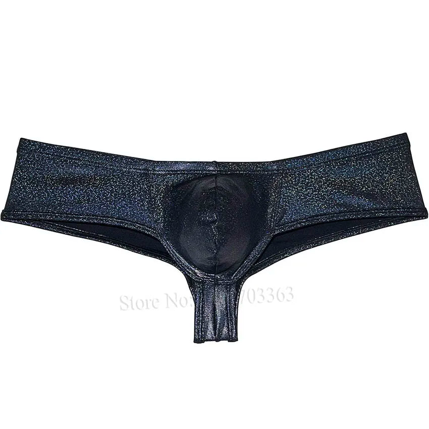Men's Fashion Super Smooth Hot Mini Pouch Boxers Underwear Comfy Wet Look Leather Bikini Briefs Low Rise Beach Trunks Shiny Soft