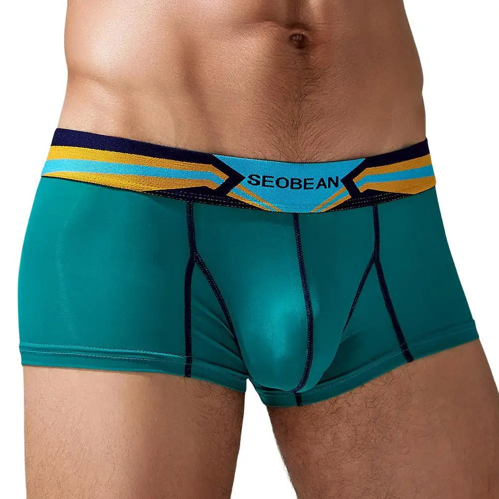 SEOBEAN Men's Ice Silk Boxer Briefs Breathable Nylon Underpants Soft Comfortable Loose Fit for Daily Home Wear