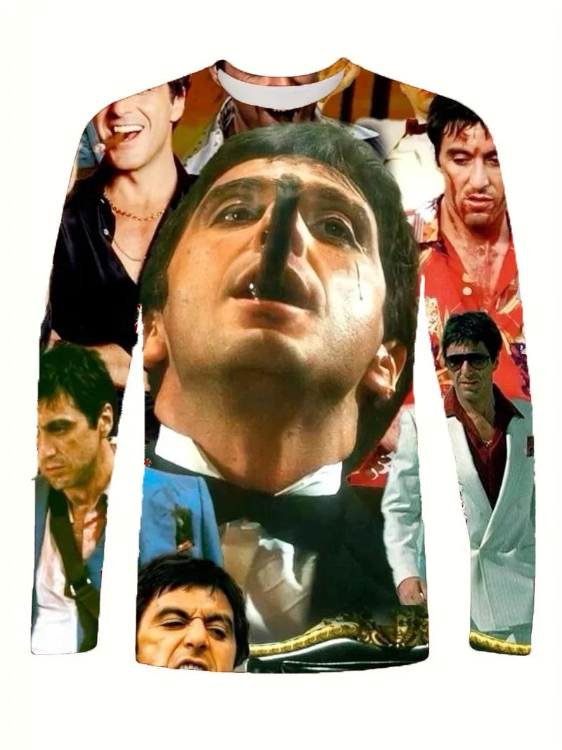 Movie Scarface T-shirts 3D Printing Men/Women Anime Long sleeve T shirt Fashion Harajuku Kids Y2k Tops Cosplay Man Tees