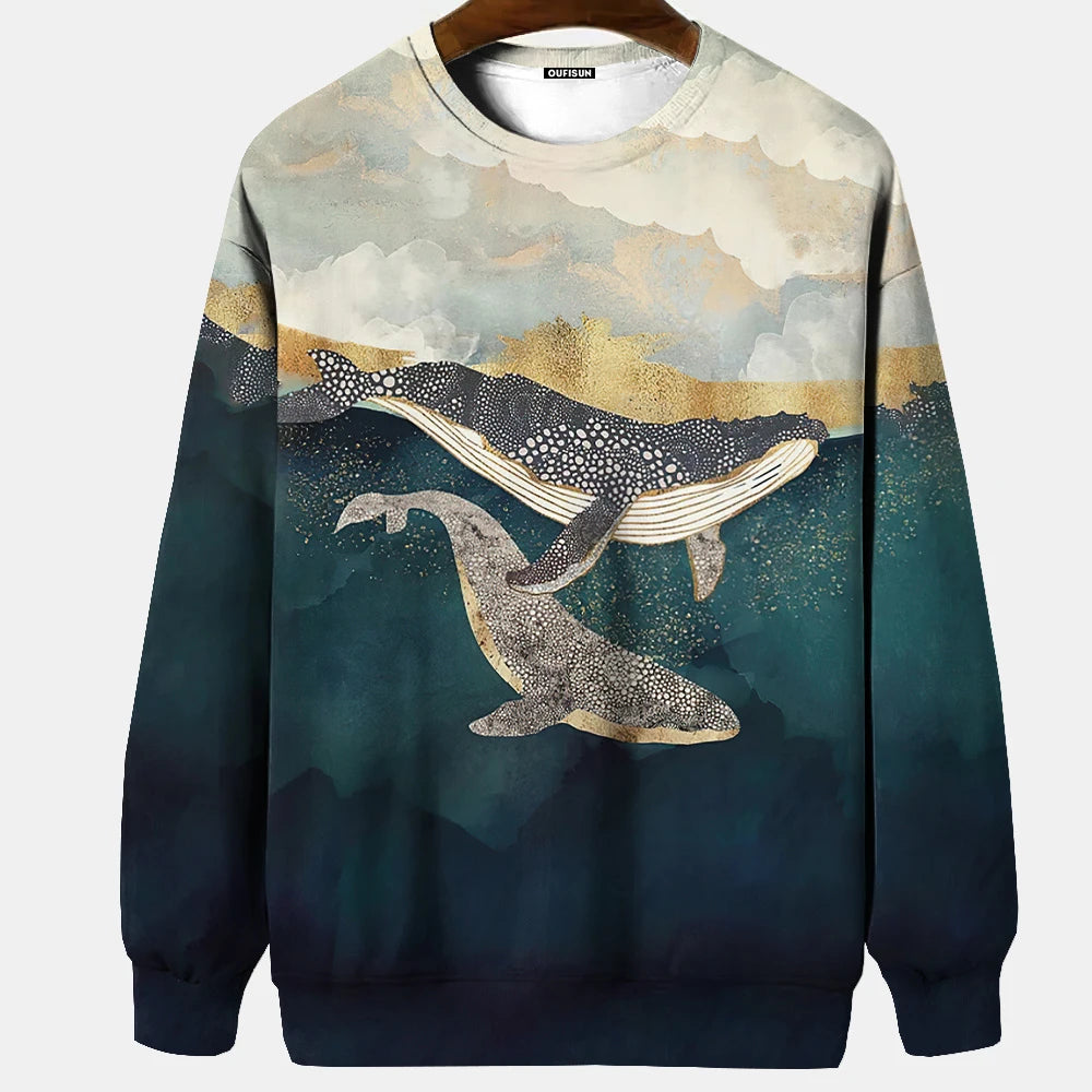 Japanese Ukiyo-e Hoodied Men's Sweatshirts Pullover Sea Wave Ramen Graphic Print Long Sleeves Hoodies Oversized Men Clothing Top