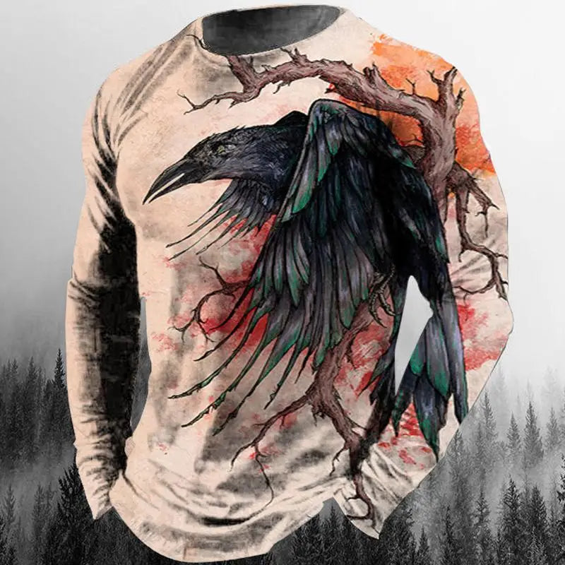 3D Animal Print Hip Hop Men's Tops T-Shirt 2024 New Men's Eagle Print Graphic Casual Long Sleeve T-Shirt Autumn Streetwear