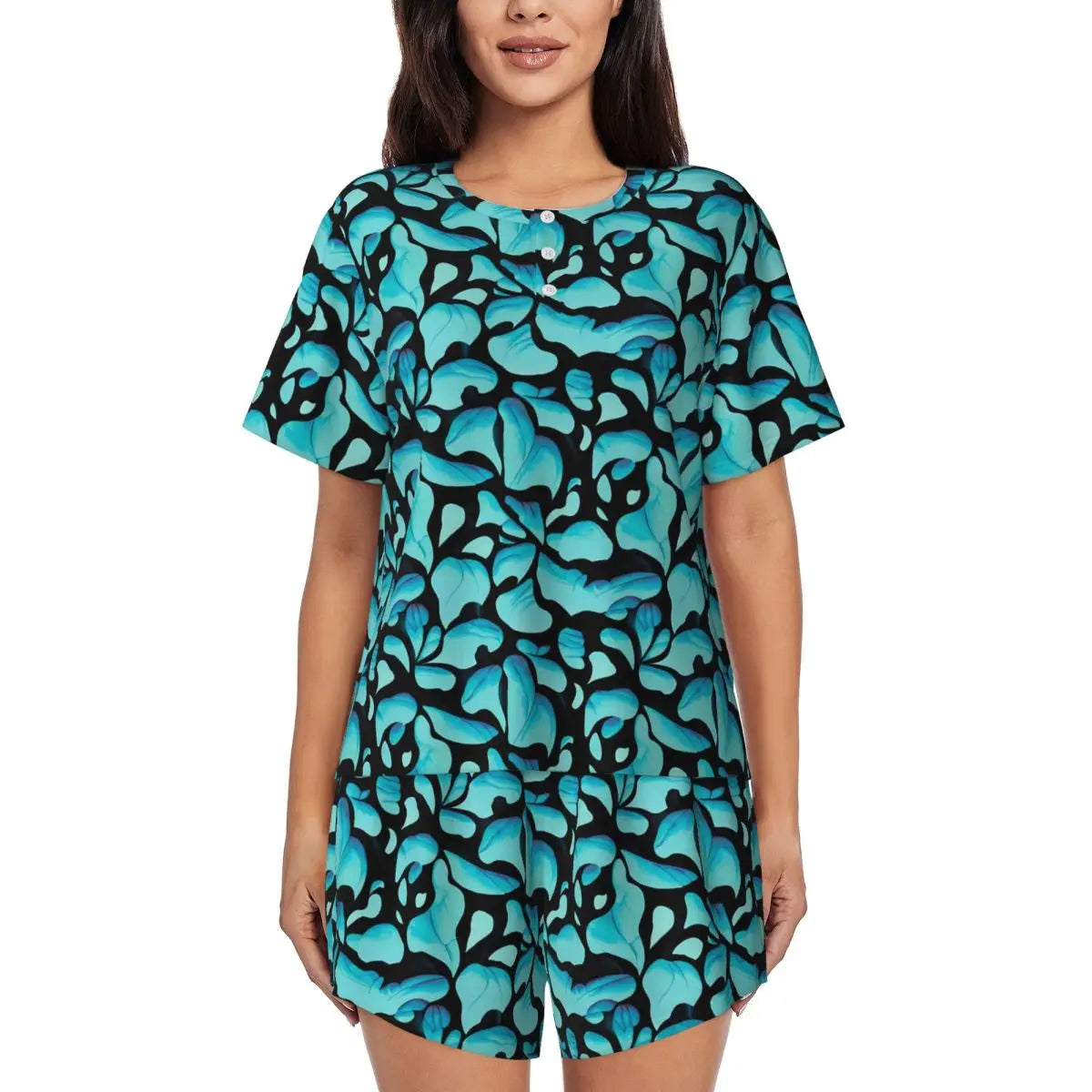 Green Leaf Print Pajamas Short Sleeve Lush Foliage 2 Pieces Leisure Pajama Sets Daily Woman O Neck Vintage Nightwear