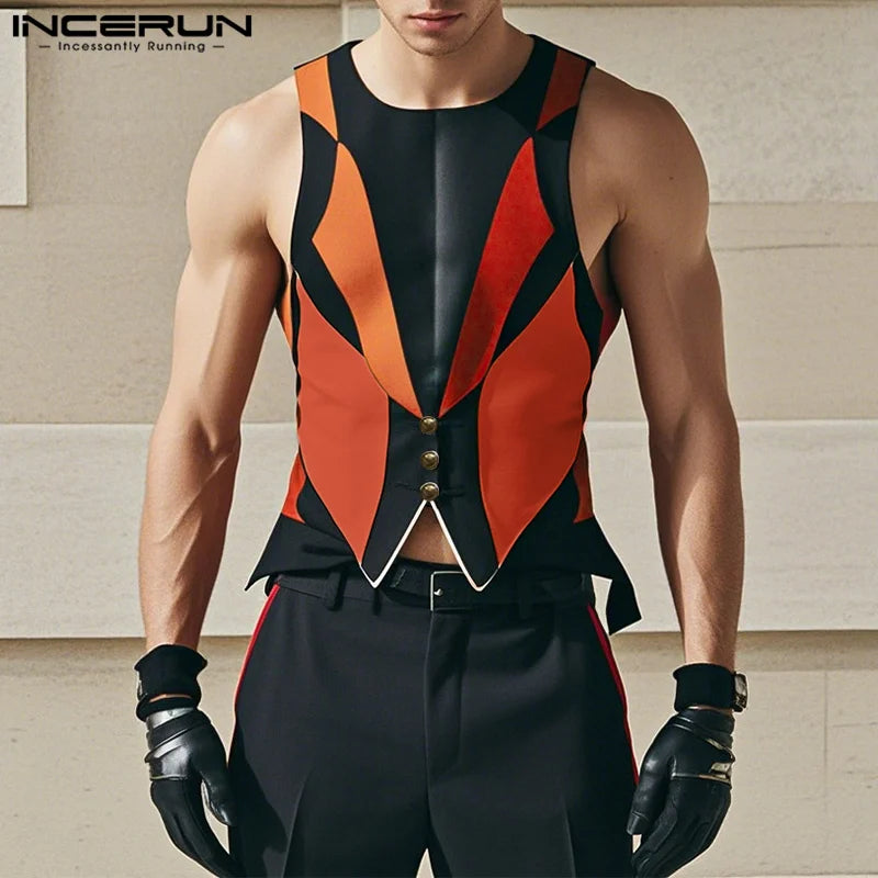 INCERUN Summer Sleeveless Sexy Men Tank Tops Printed Tops Tee Fashion Men's Clothing Streetwear Oversize S-5XL