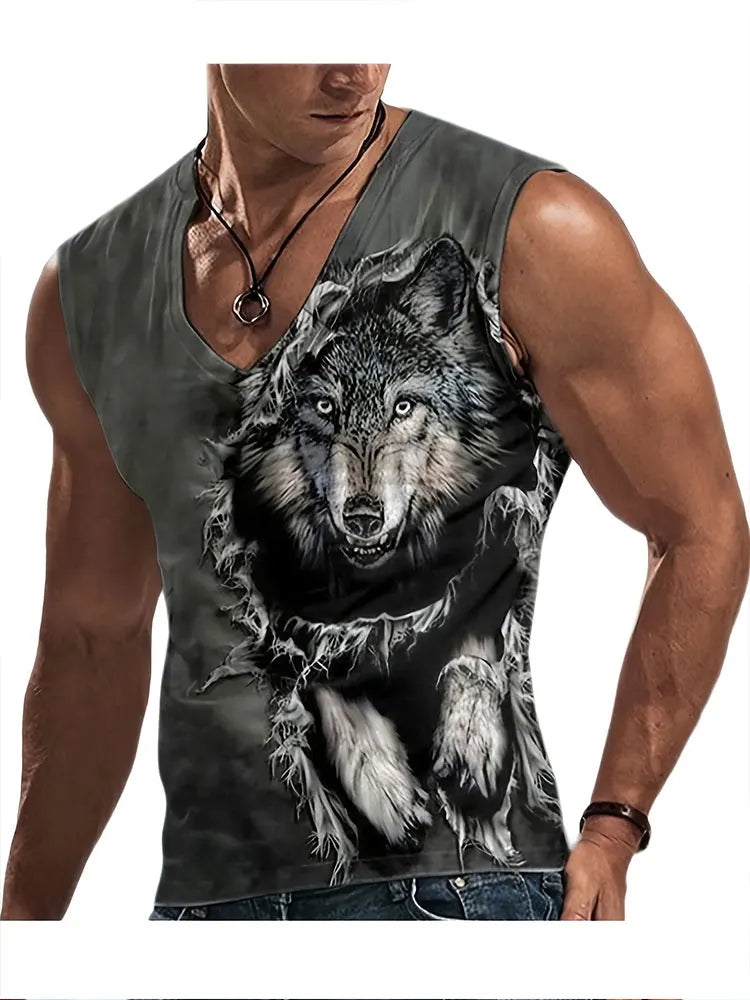 2024 New Summer Everyday Street Men's Tank Top Outdoor Beach Casual Men's Sleeveless T-shirt Eagle Print Men's V-neck Tank Top