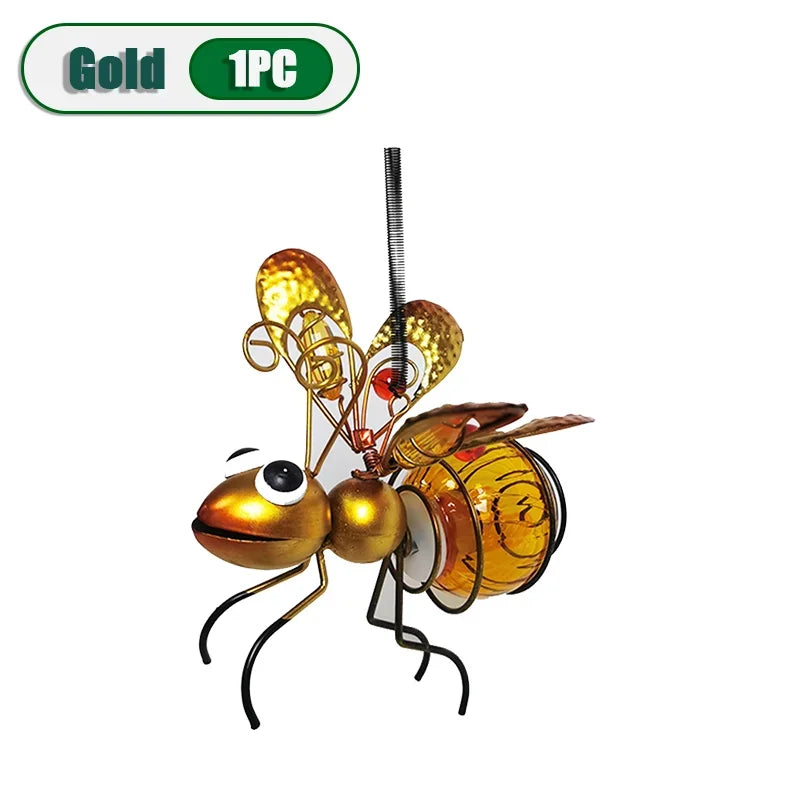 5PCS Solar-Powered Hanging Metal Ladybug Light Garden Decor Lady Sculpture with Bouncy Springs Summer Outdoor Art Decorations