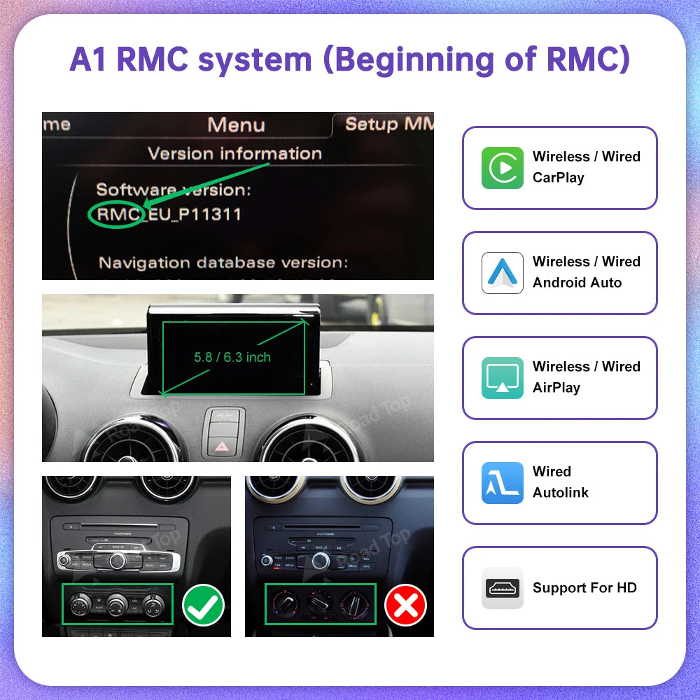 Road Top Wireless Carplay for Audi A1 Q3 2014-2018 Year Support Android Auto Mirrorlink Airplay Rear Camera Car Player