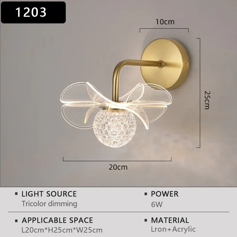 LED Wall Lamp Nordic Creative Flower Shaped Reading Light Modern Simple and Luxurious TV Bedroom Bedside Background Wall Lamp