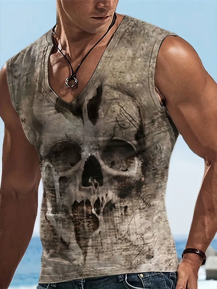 2024 New Summer Everyday Street Men's Tank Top Outdoor Beach Casual Men's Sleeveless T-shirt Eagle Print Men's V-neck Tank Top