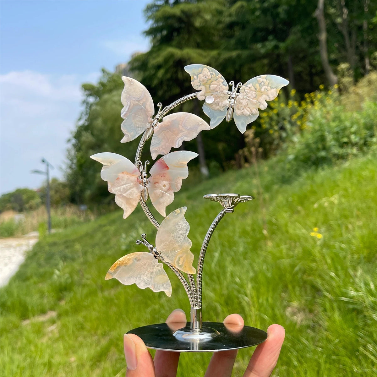 Natural Amethyst Butterfly Holder Carving Hand Polished Crystal Butterfly Stand With Crystal Sphere Base Home Decor Gif