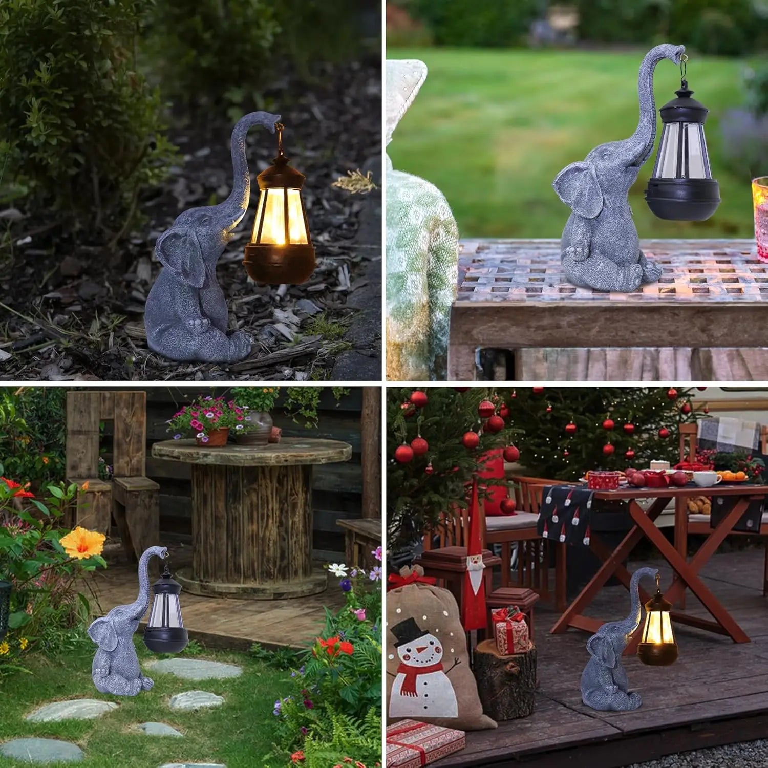 1 PC Elephant Solar Garden Statues, Resin Elephant Figurine Decorations with Solar Lights Lantern, Outdoor Elephant Decor Art fo