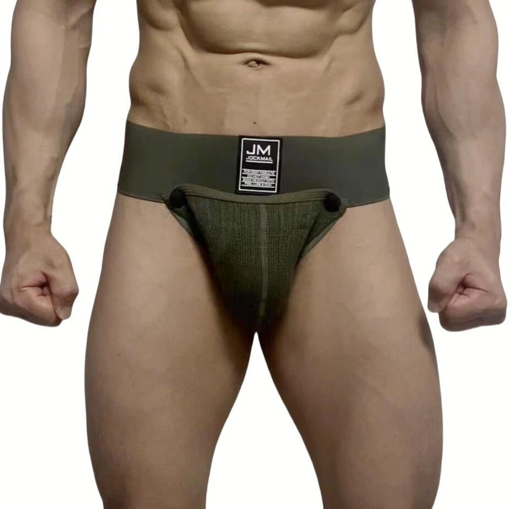 Athletic Supporters Work Out Men's Underwear Sexy Jockstrap with Woollen Removable Codpiece Big Bulge Pouch Panties Underpants