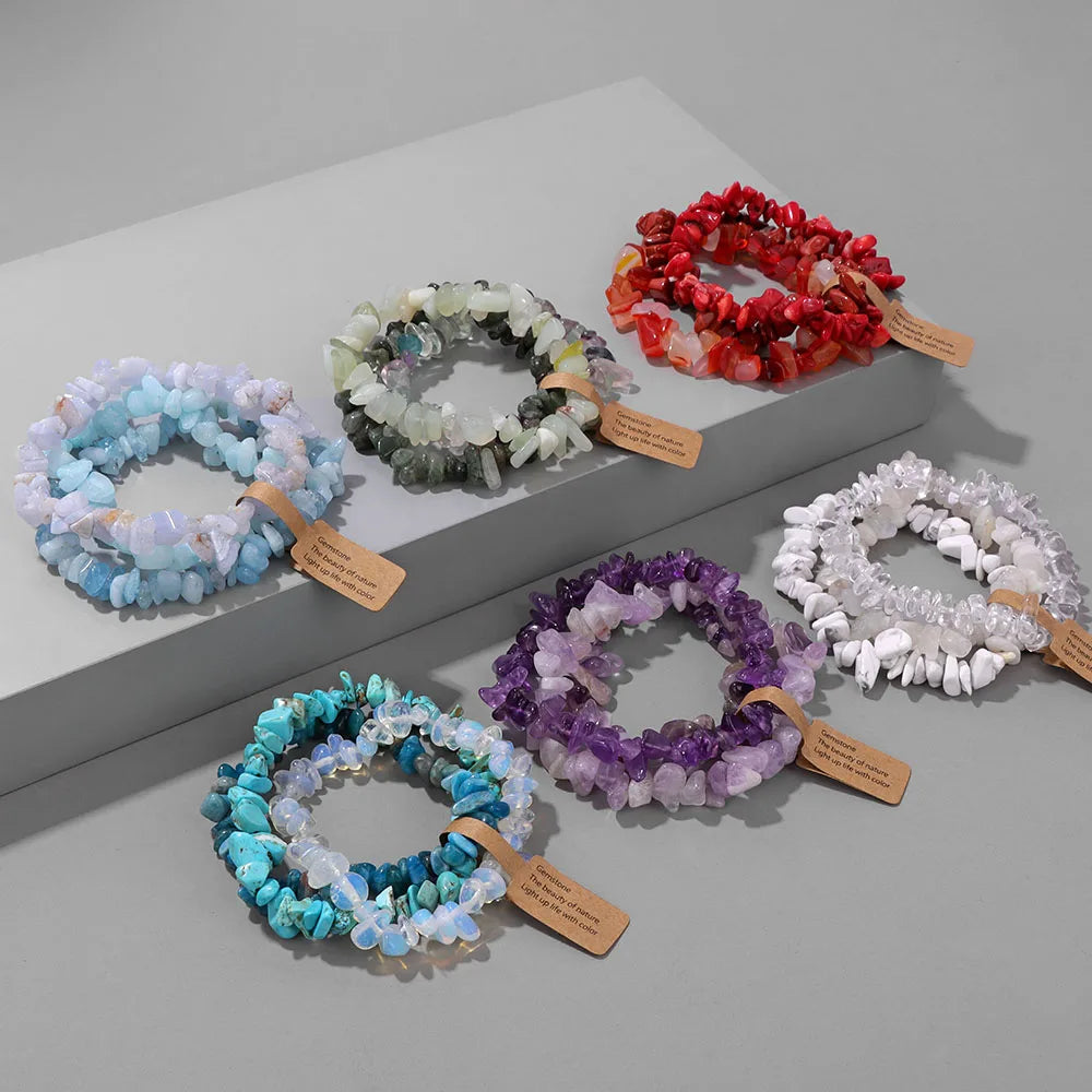 Irregular Natural Stone Bracelet Crystal Quartz Amethysts Tiger Eye Chips Gravel Beads Bracelets for Women Men Healing Jewelry