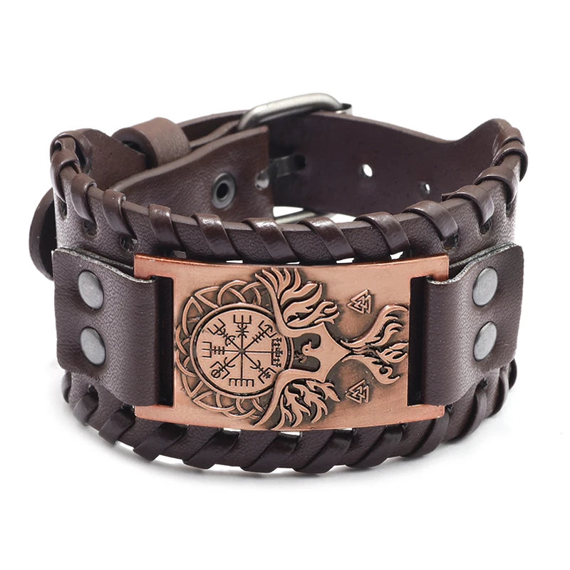 Trendy Viking Bracelet Nordic Rune Compass God Bird Charm Men's Bracelet New Fashion Leather Woven Jewelry Accessorie Party Gift