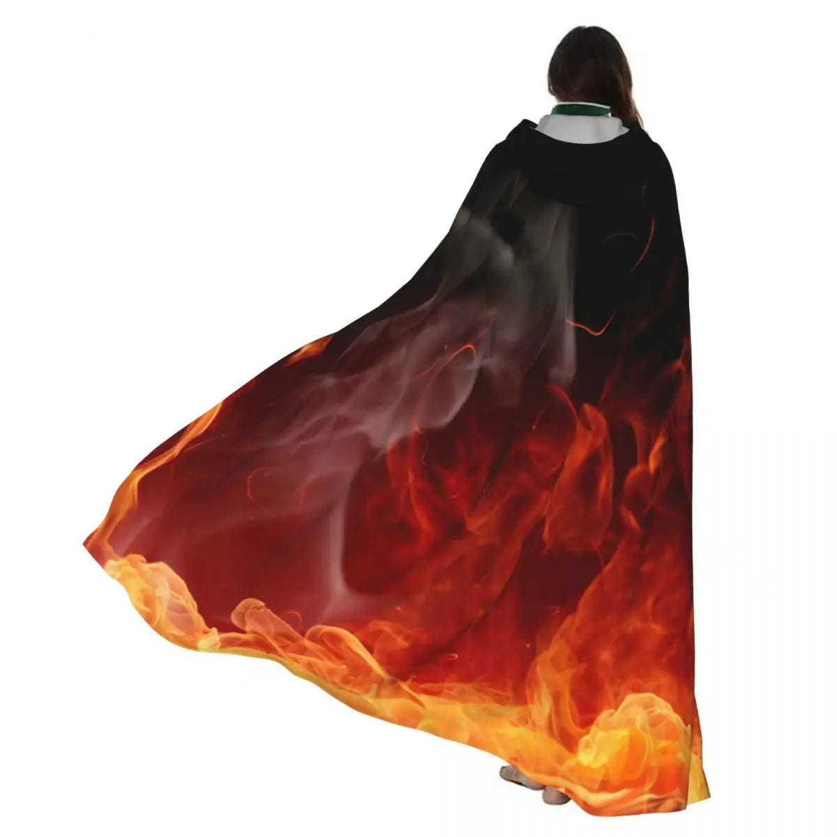 Unisex Hooded Cloak Grim Reaper Devil Witch Long Cape Burning Flame Props Party Cosplay Costume